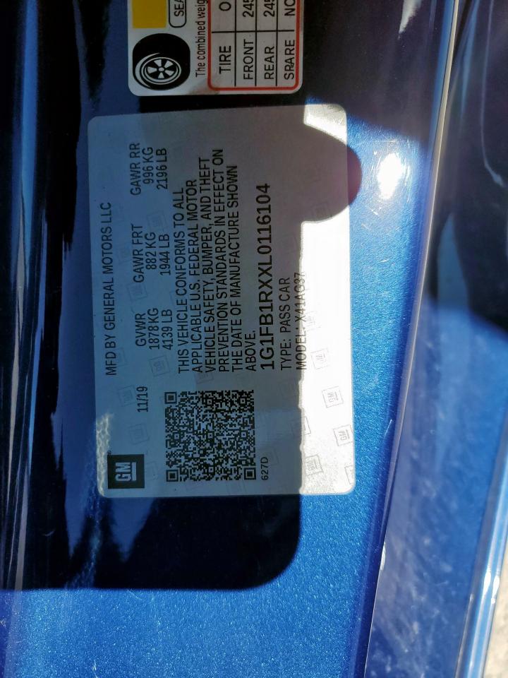 2020 Chevrolet Camaro Ls VIN: 1G1FB1RXXL0116104 Lot: 92194165