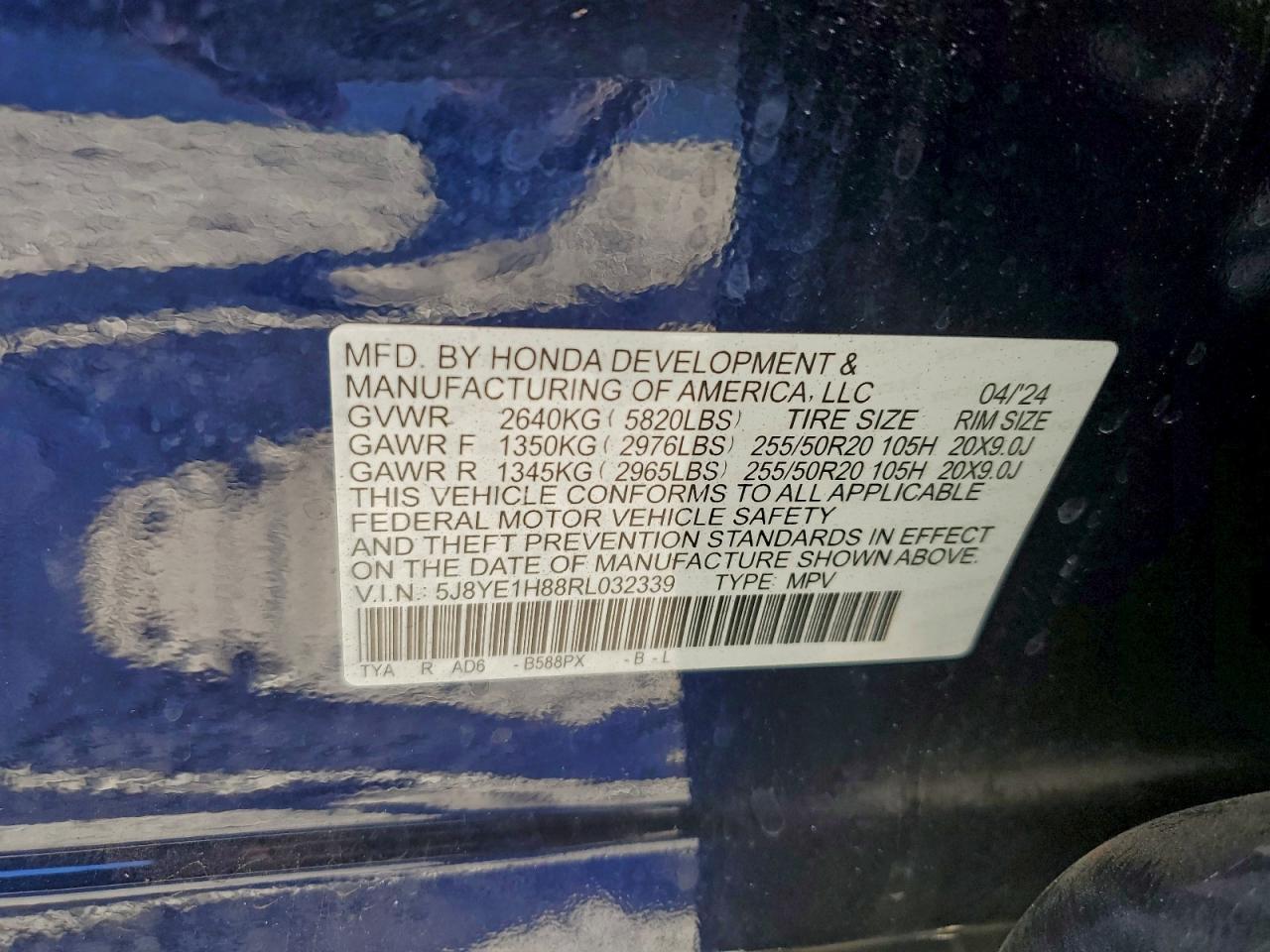 2024 Acura Mdx Advance VIN: 5J8YE1H88RL032339 Lot: 93606465