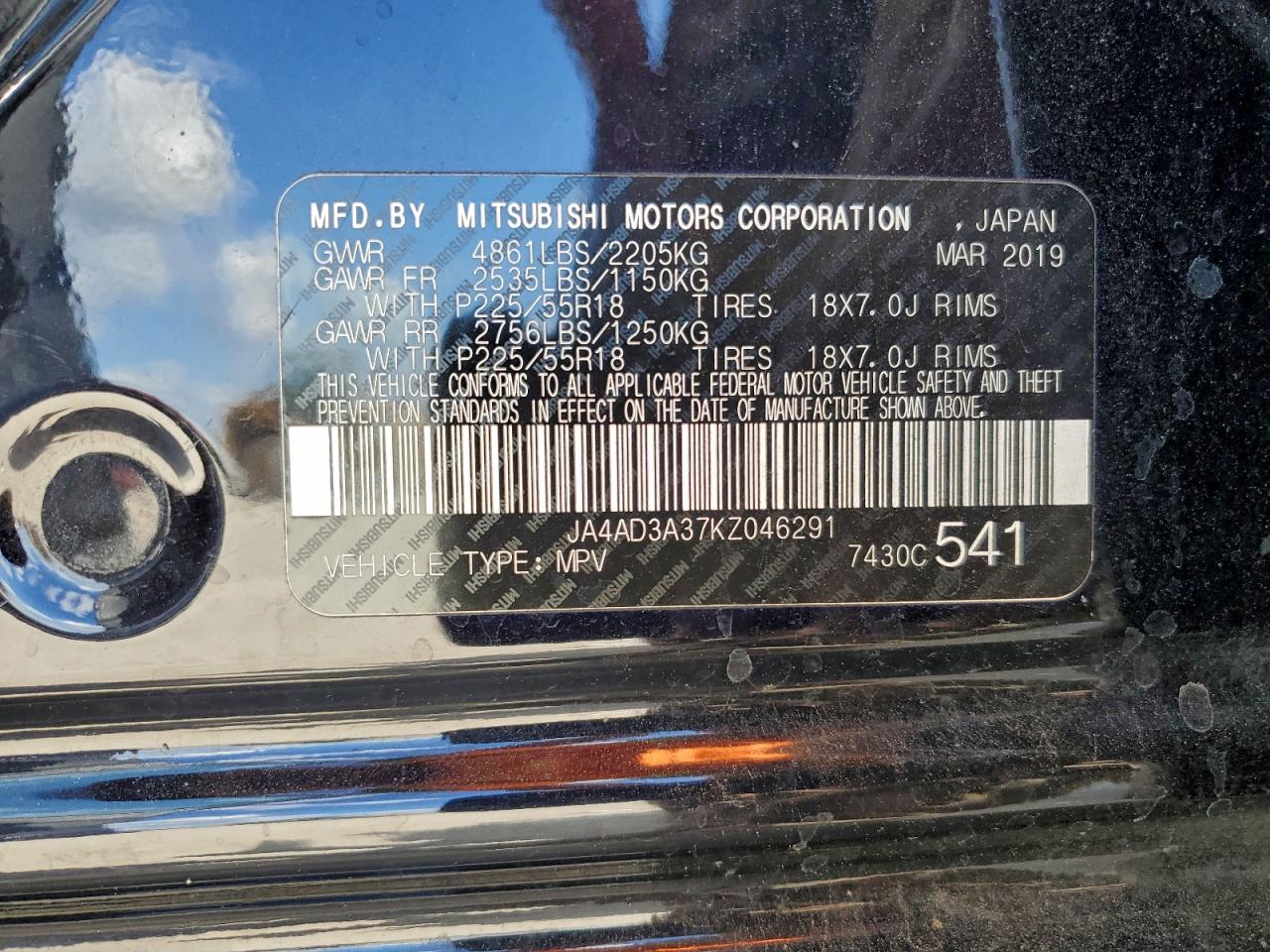 2019 Mitsubishi Outlander Se VIN: JA4AD3A37KZ046291 Lot: 94405675