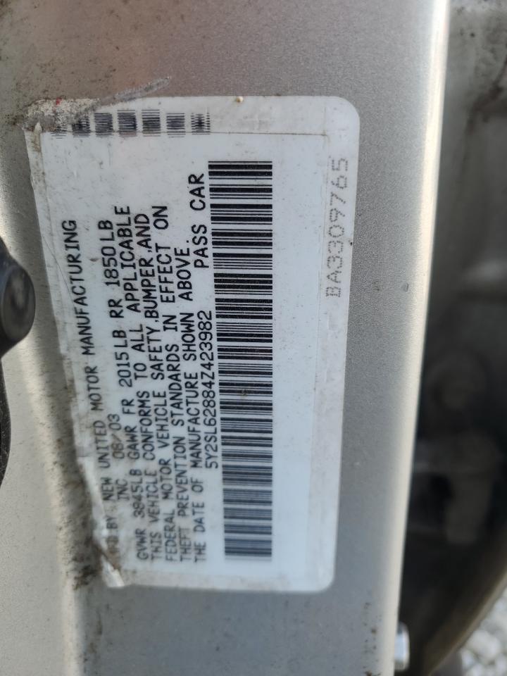 2004 Pontiac Vibe VIN: 5Y2SL62884Z423982 Lot: 93042875