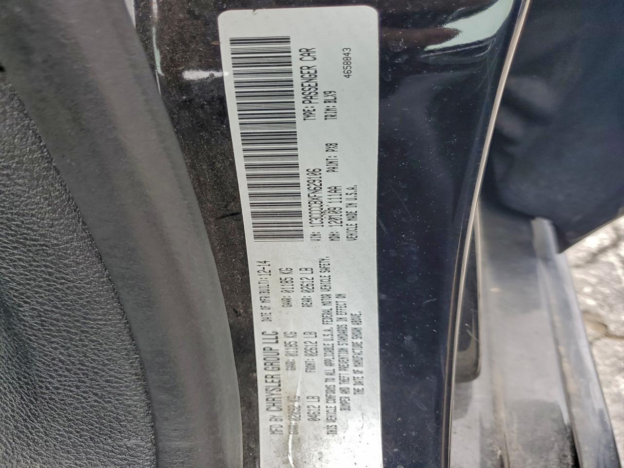 2015 Chrysler 200 C VIN: 1C3CCCCBXFN629106 Lot: 93443065