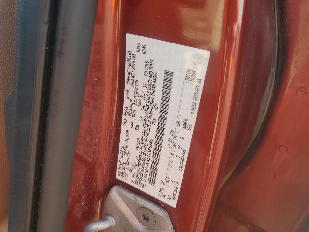 2014 Ford Escape Titanium VIN: 1FMCU0JXXEUA58240 Lot: 91359515