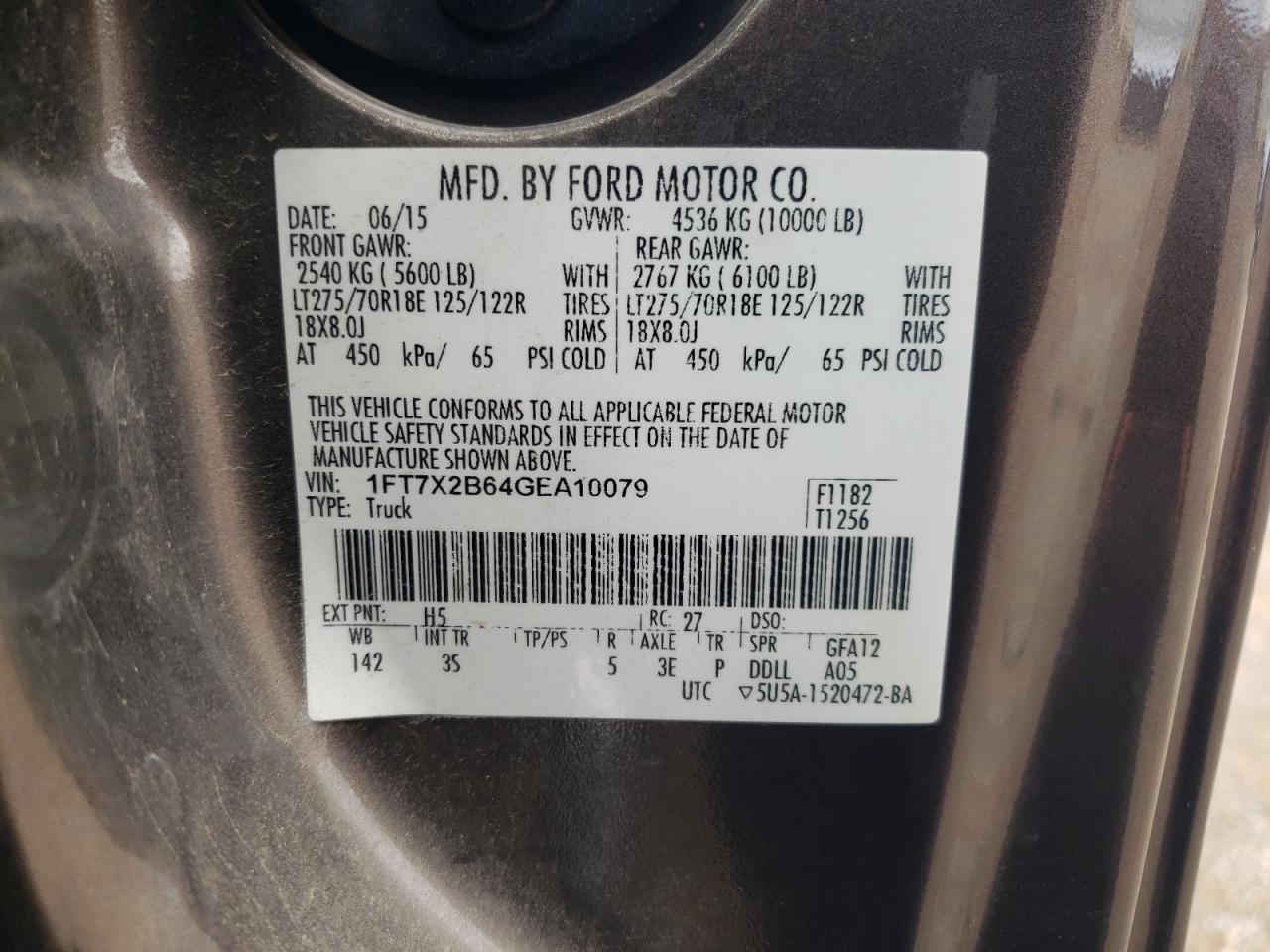 2016 Ford F250 Super Duty VIN: 1FT7X2B64GEA10079 Lot: 82387085