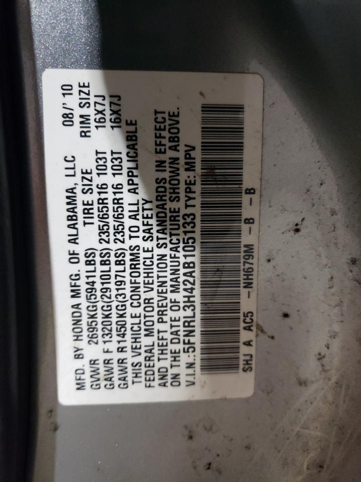 2010 Honda Odyssey Ex VIN: 5FNRL3H42AB105133 Lot: 92425965