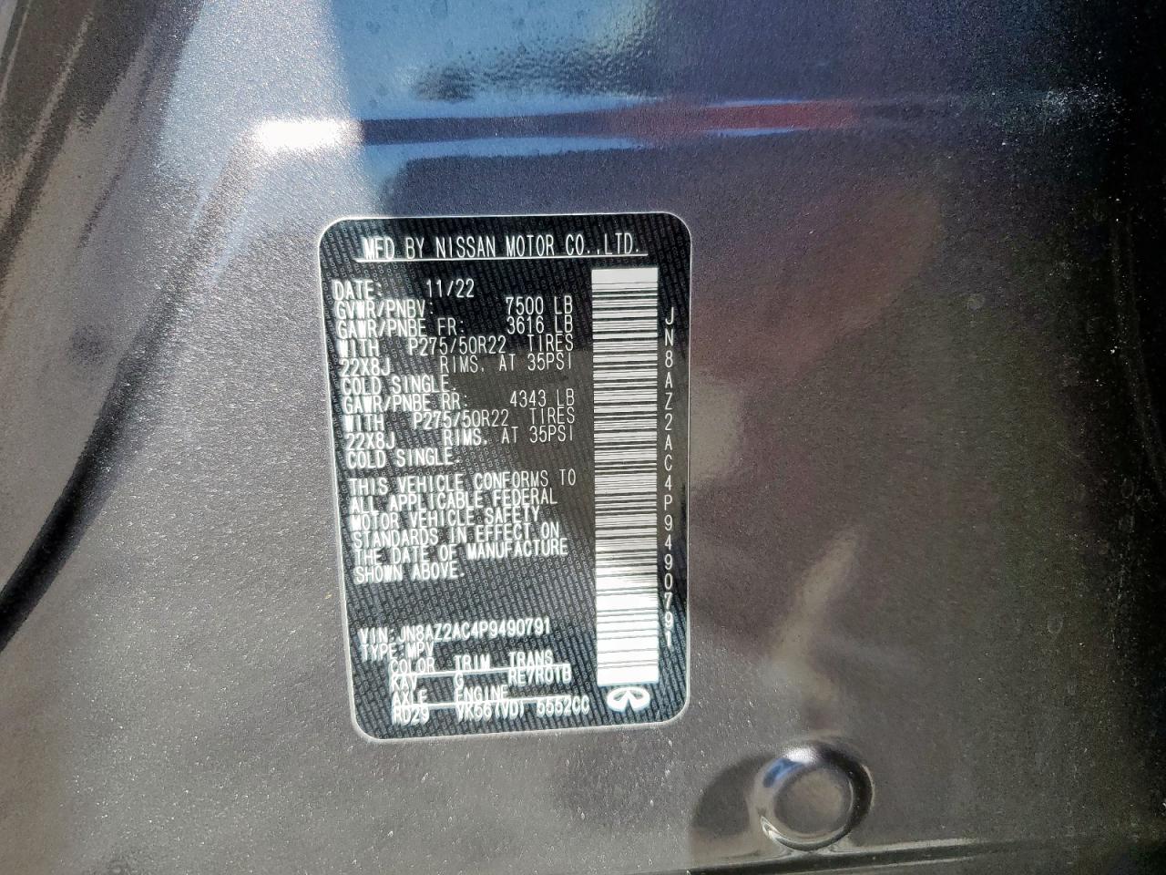 2023 Infiniti Qx80 Luxe VIN: JN8AZ2AC4P9490791 Lot: 92024955