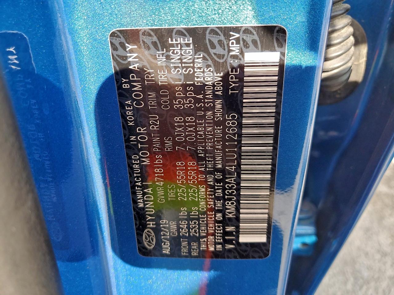 2020 Hyundai Tucson Limited VIN: KM8J33AL4LU112685 Lot: 93438115