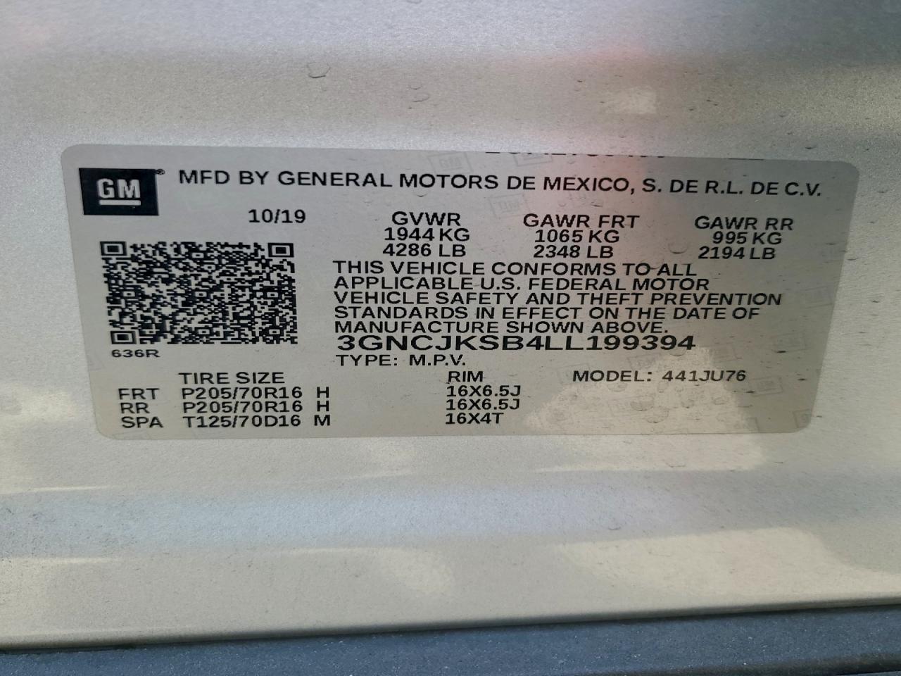 2020 Chevrolet Trax Ls VIN: 3GNCJKSB4LL199394 Lot: 94570005