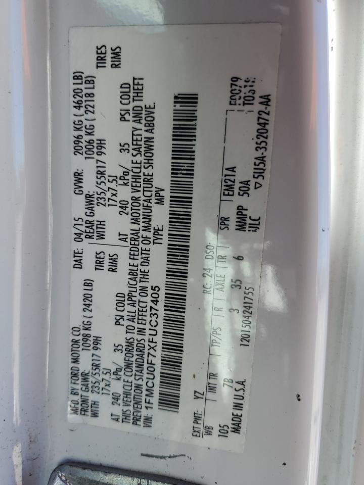 2015 Ford Escape S VIN: 1FMCU0F7XFUC37405 Lot: 92414095