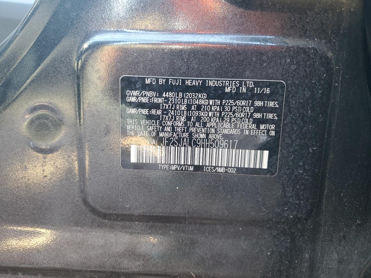 2017 Subaru Forester 2.5I Limited VIN: JF2SJALC9HH509617 Lot: 93940325