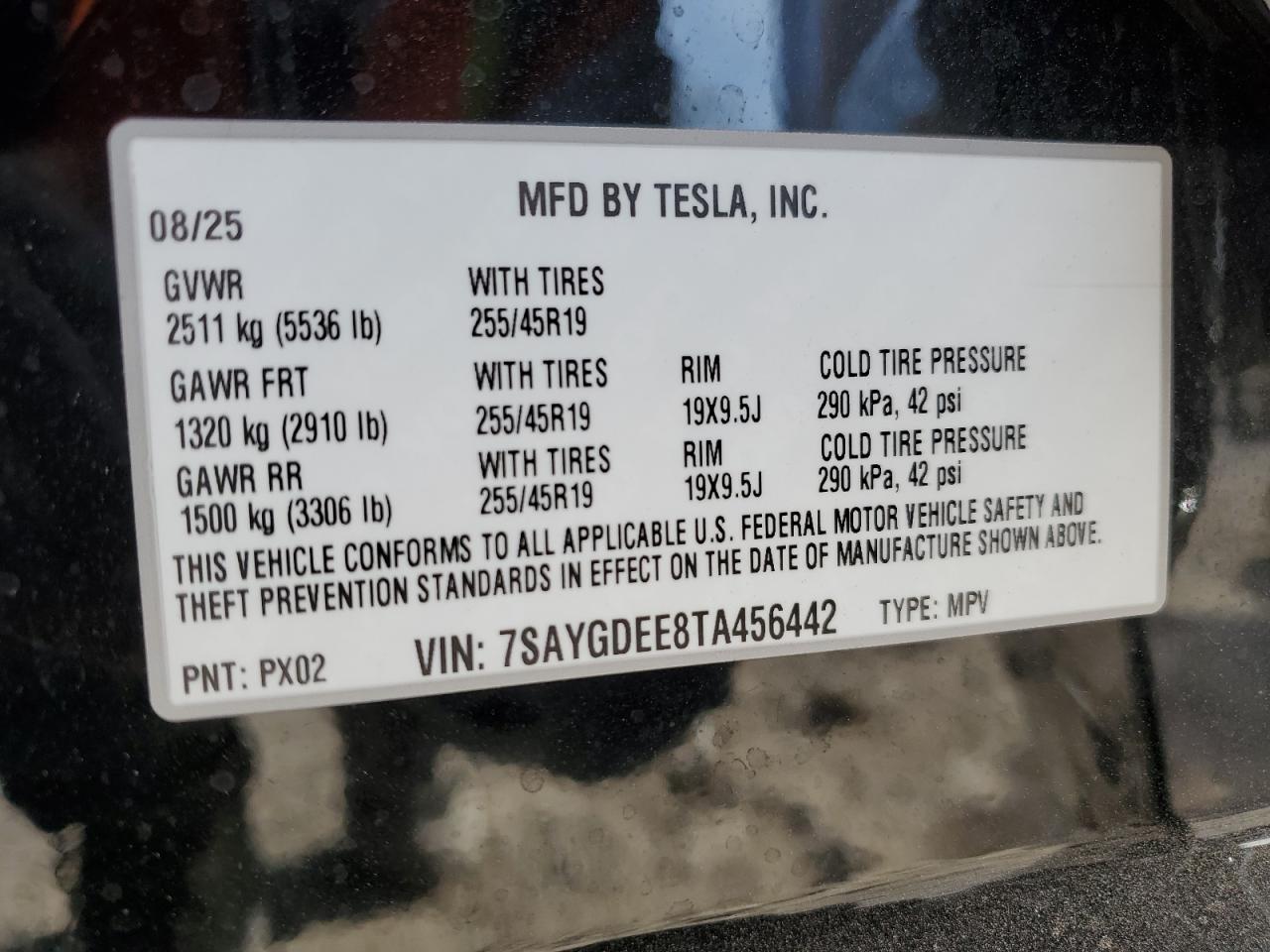 2026 Tesla Model Y VIN: 7SAYGDEE8TA456442 Lot: 91929255