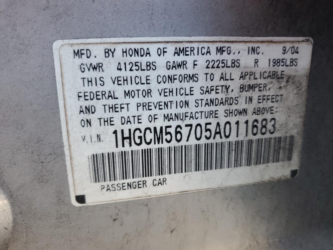 2005 Honda Accord Ex VIN: 1HGCM56705A011683 Lot: 91028905