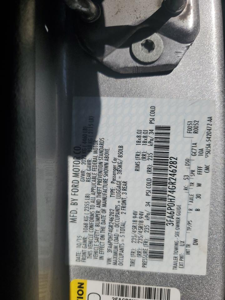 2016 Ford Fusion Se VIN: 3FA6P0H74GR246282 Lot: 90350295