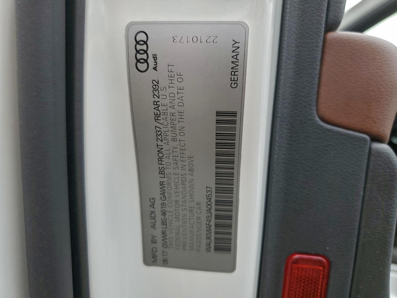 2018 Audi A4 Premium VIN: WAUKMAF49JA004537 Lot: 93367765