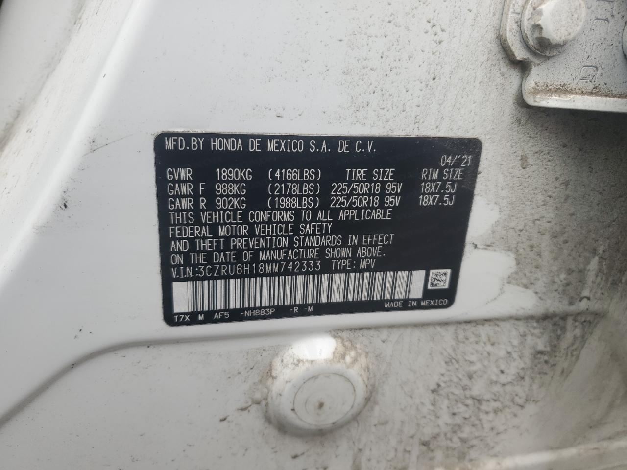 2021 Honda Hr-V Sport VIN: 3CZRU6H18MM742333 Lot: 90522505