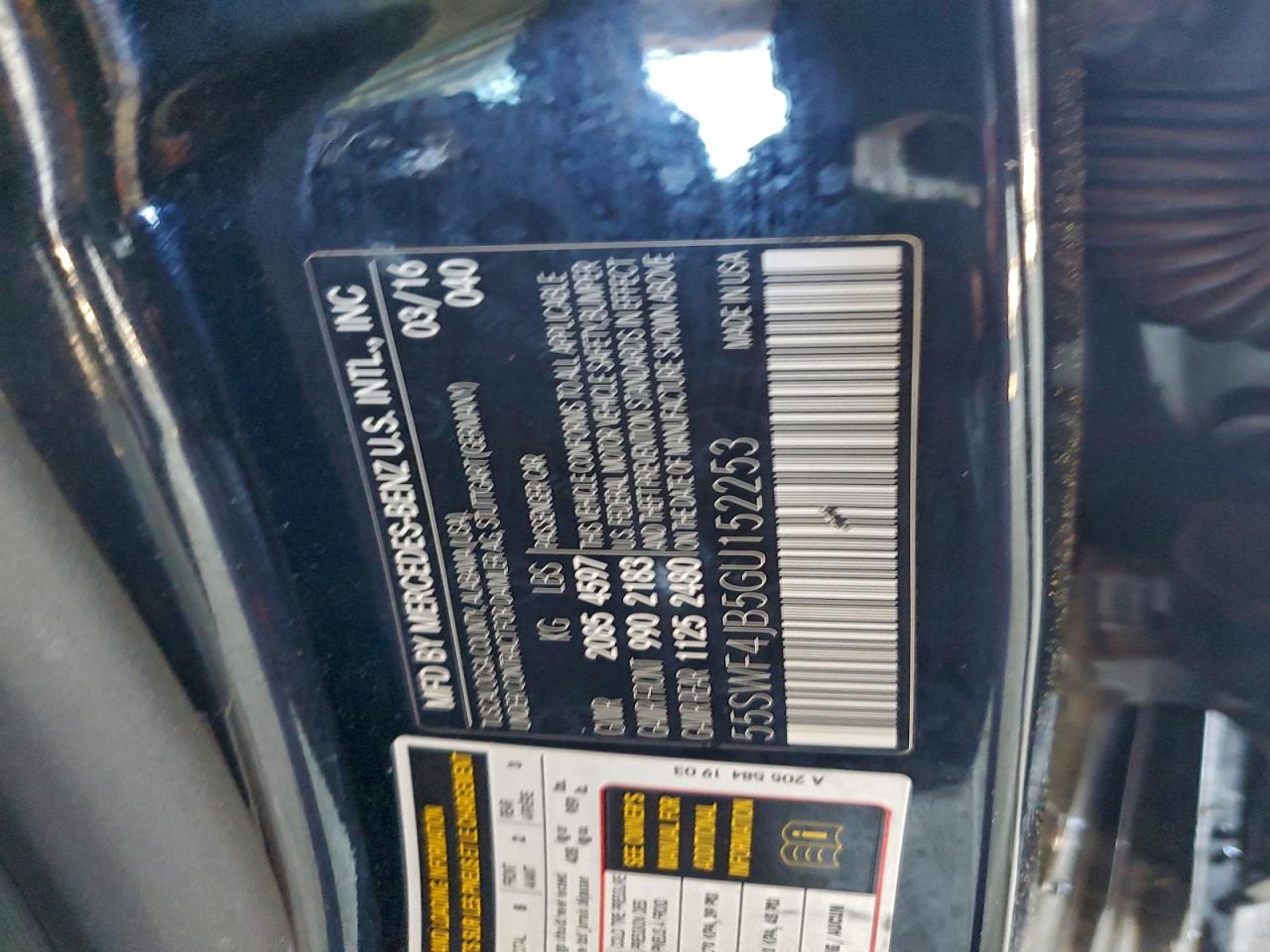 2016 Mercedes-Benz C 300 VIN: 55SWF4JB5GU152253 Lot: 93625785