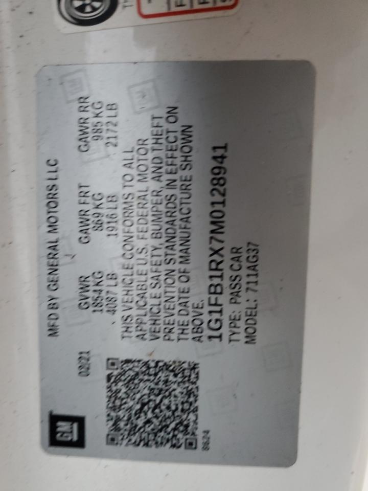 2021 Chevrolet Camaro Ls VIN: 1G1FB1RX7M0128941 Lot: 92275315