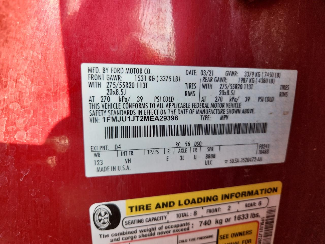 2021 Ford Expedition Xlt VIN: 1FMJU1JT2MEA29396 Lot: 91638995