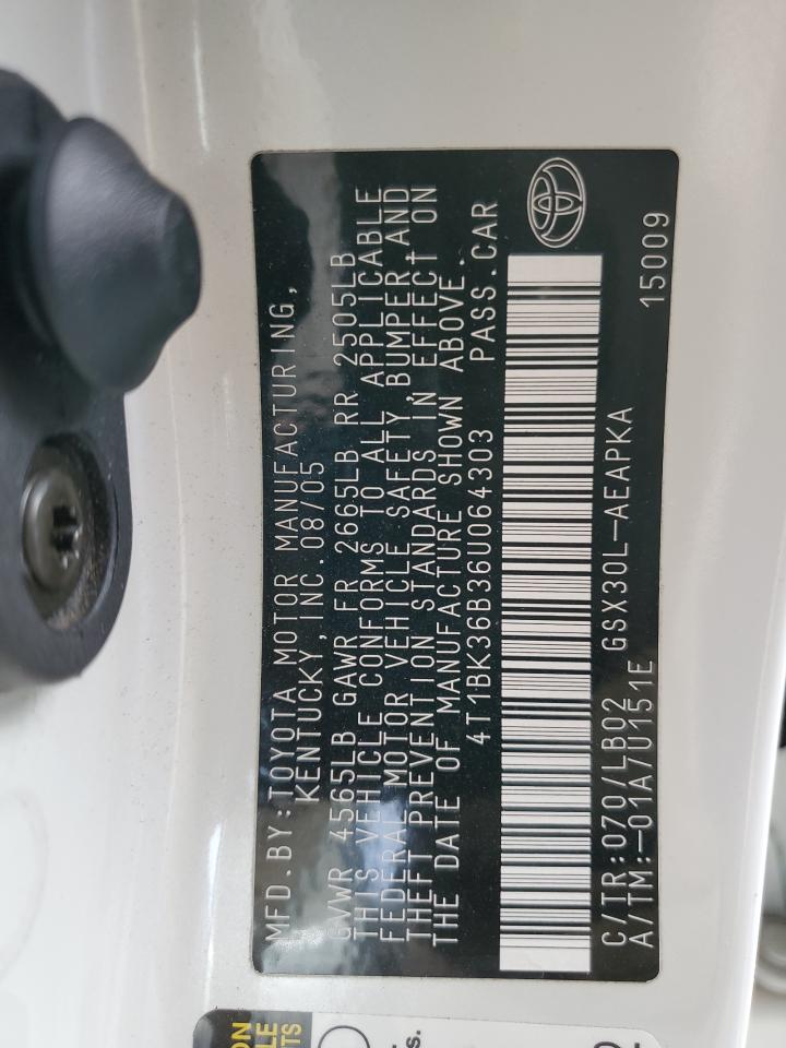 2006 Toyota Avalon Xl VIN: 4T1BK36B36U064303 Lot: 93124845