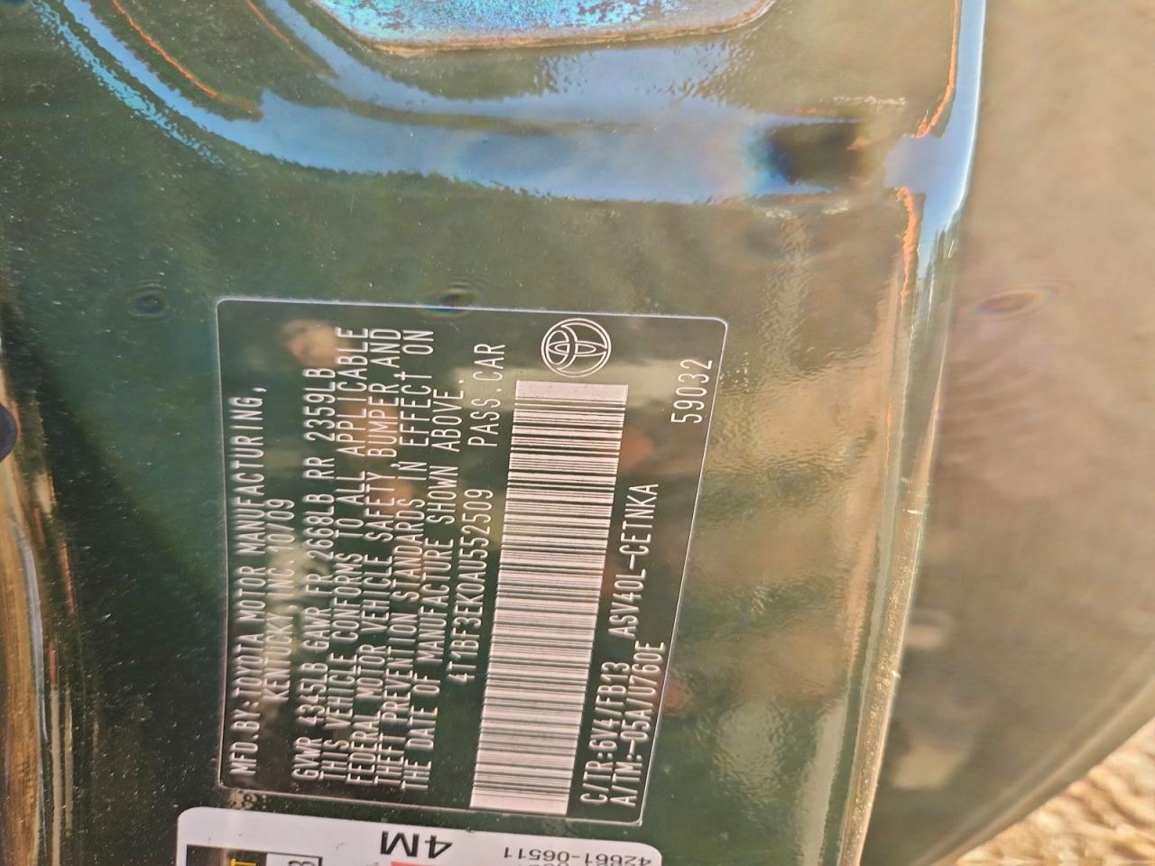 2010 Toyota Camry Base VIN: 4T1BF3EK0AU552509 Lot: 94747845