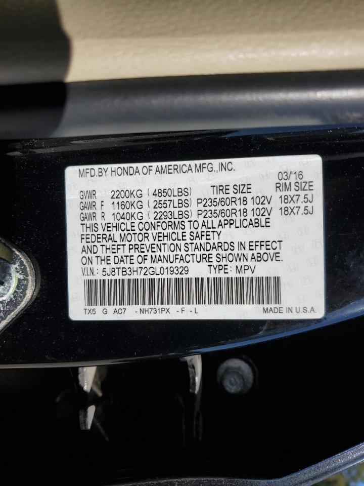 2016 Acura Rdx Advance VIN: 5J8TB3H72GL019329 Lot: 91140265