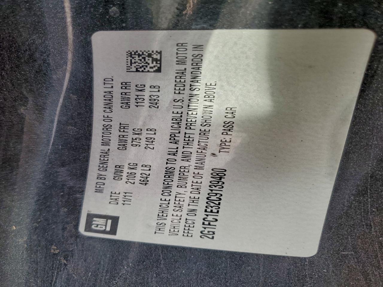 2012 Chevrolet Camaro Lt VIN: 2G1FC1E32C9139480 Lot: 93824075