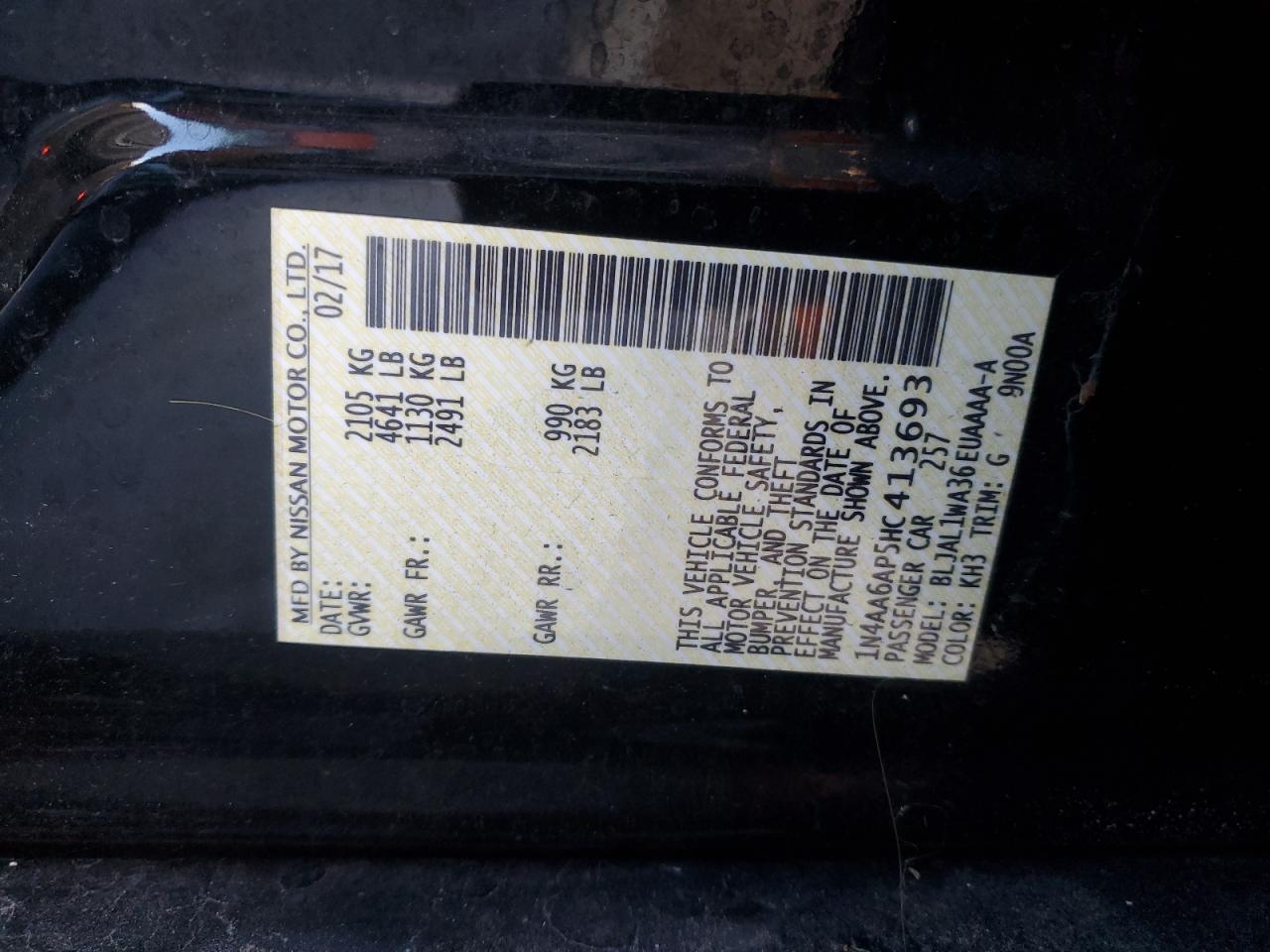 2017 Nissan Maxima 3.5S VIN: 1N4AA6AP5HC413693 Lot: 93554755