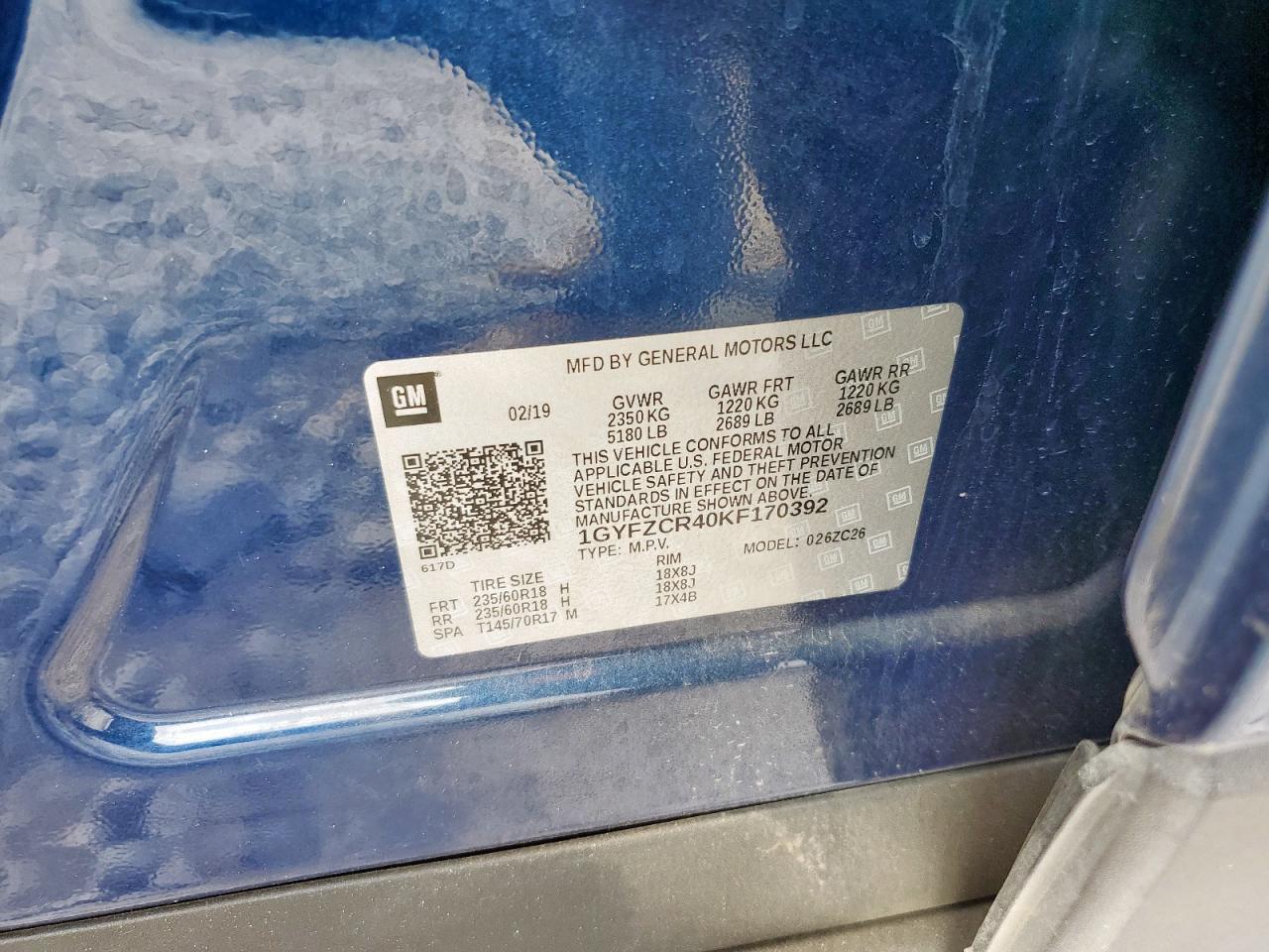 2019 Cadillac Xt4 Premium Luxury VIN: 1GYFZCR40KF170392 Lot: 93490275