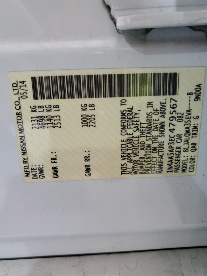 2014 Nissan Maxima S VIN: 1N4AA5AP3EC479567 Lot: 91480155