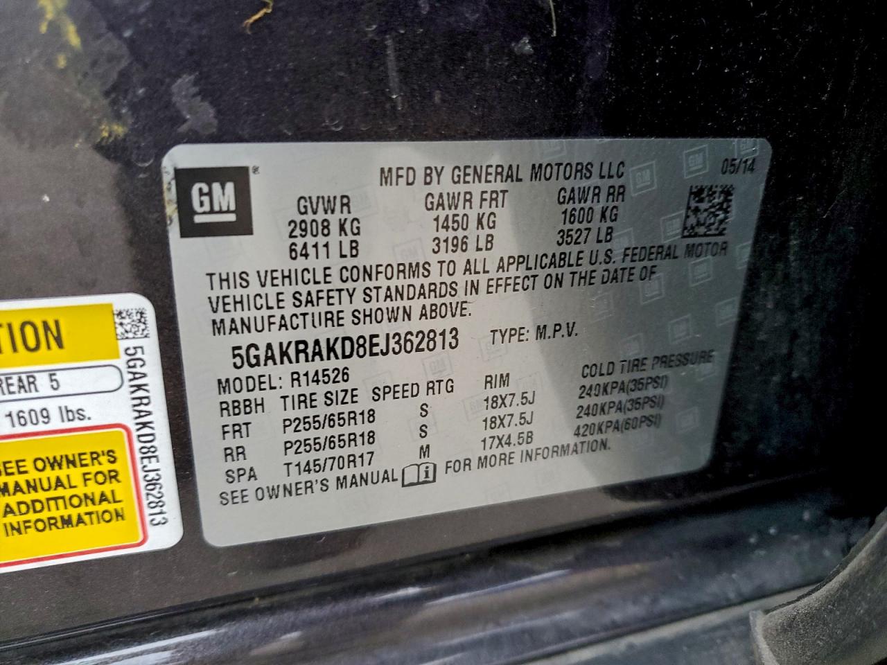 2014 Buick Enclave VIN: 5GAKRAKD8EJ362813 Lot: 93959205