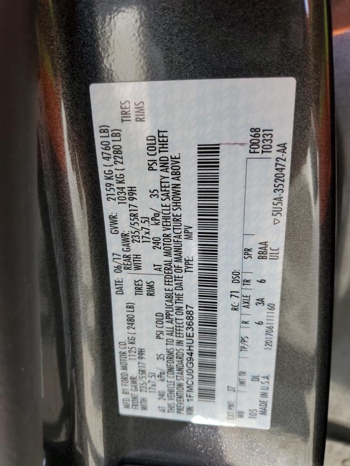 2017 Ford Escape Se VIN: 1FMCU0G94HUE36887 Lot: 92652755