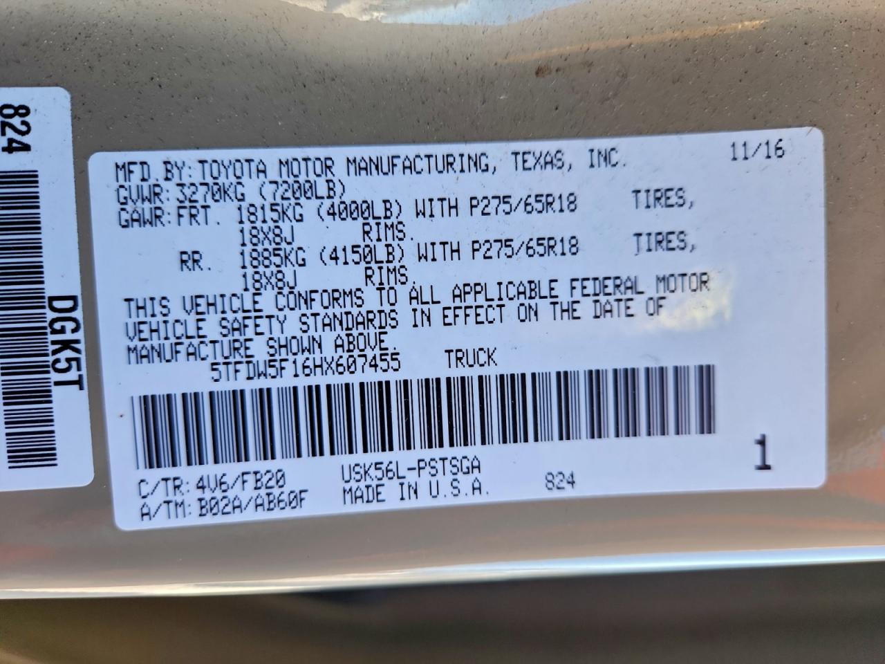 2017 Toyota Tundra Crewmax Sr5 VIN: 5TFDW5F16HX607455 Lot: 93025665