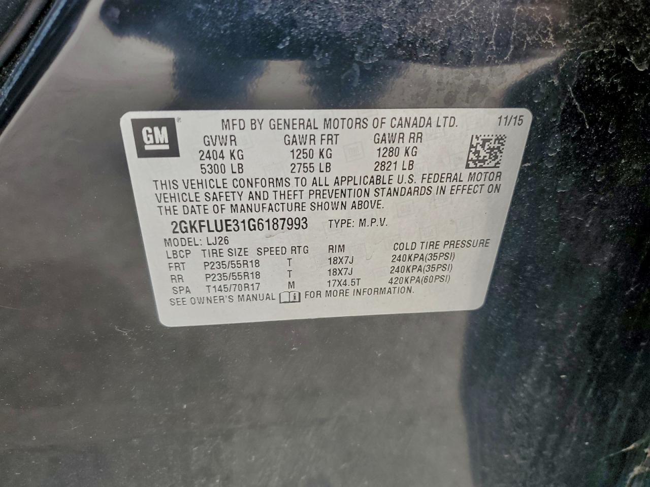 2016 GMC Terrain Slt VIN: 2GKFLUE31G6187993 Lot: 93646745