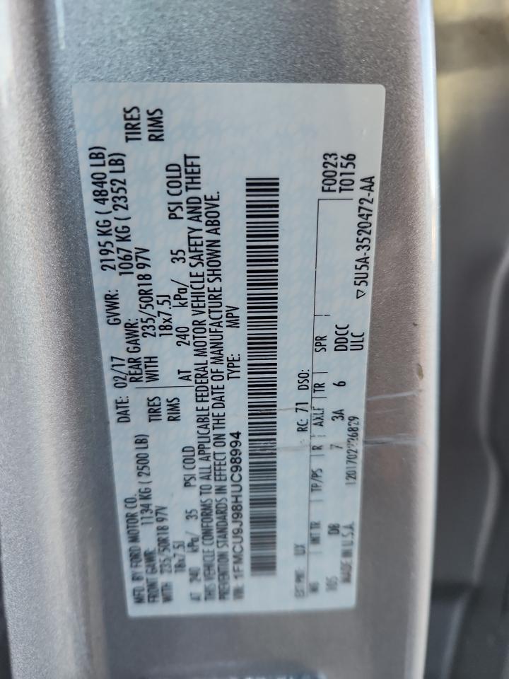 2017 Ford Escape Titanium VIN: 1FMCU9J98HUC98994 Lot: 93250535