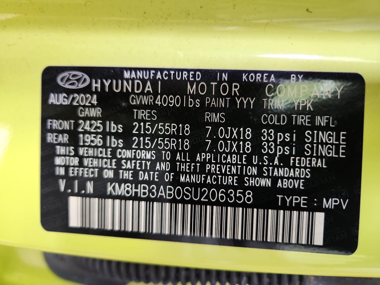 2025 Hyundai Kona Sel VIN: KM8HB3AB0SU206358 Lot: 93488375
