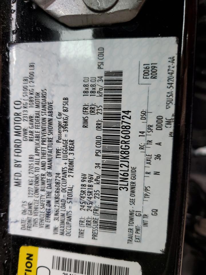 2016 Lincoln Mkz VIN: 3LN6L2JK8GR608724 Lot: 91568495