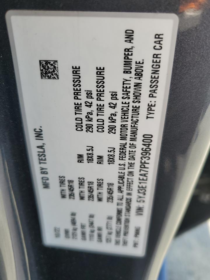 2023 Tesla Model 3 VIN: 5YJ3E1EA7PF396400 Lot: 91272445