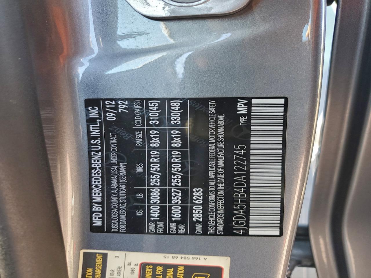 2013 Mercedes-Benz Ml 350 4Matic VIN: 4JGDA5HB4DA122745 Lot: 94129025