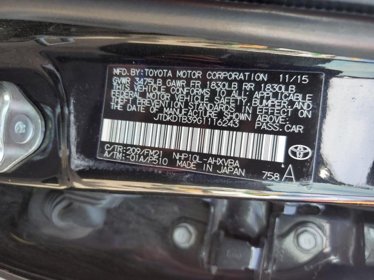 2016 Toyota Prius C VIN: JTDKDTB39G1116243 Lot: 91014235