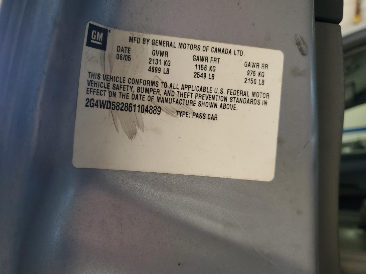 2006 Buick Lacrosse Cxl VIN: 2G4WD582861104889 Lot: 93504115