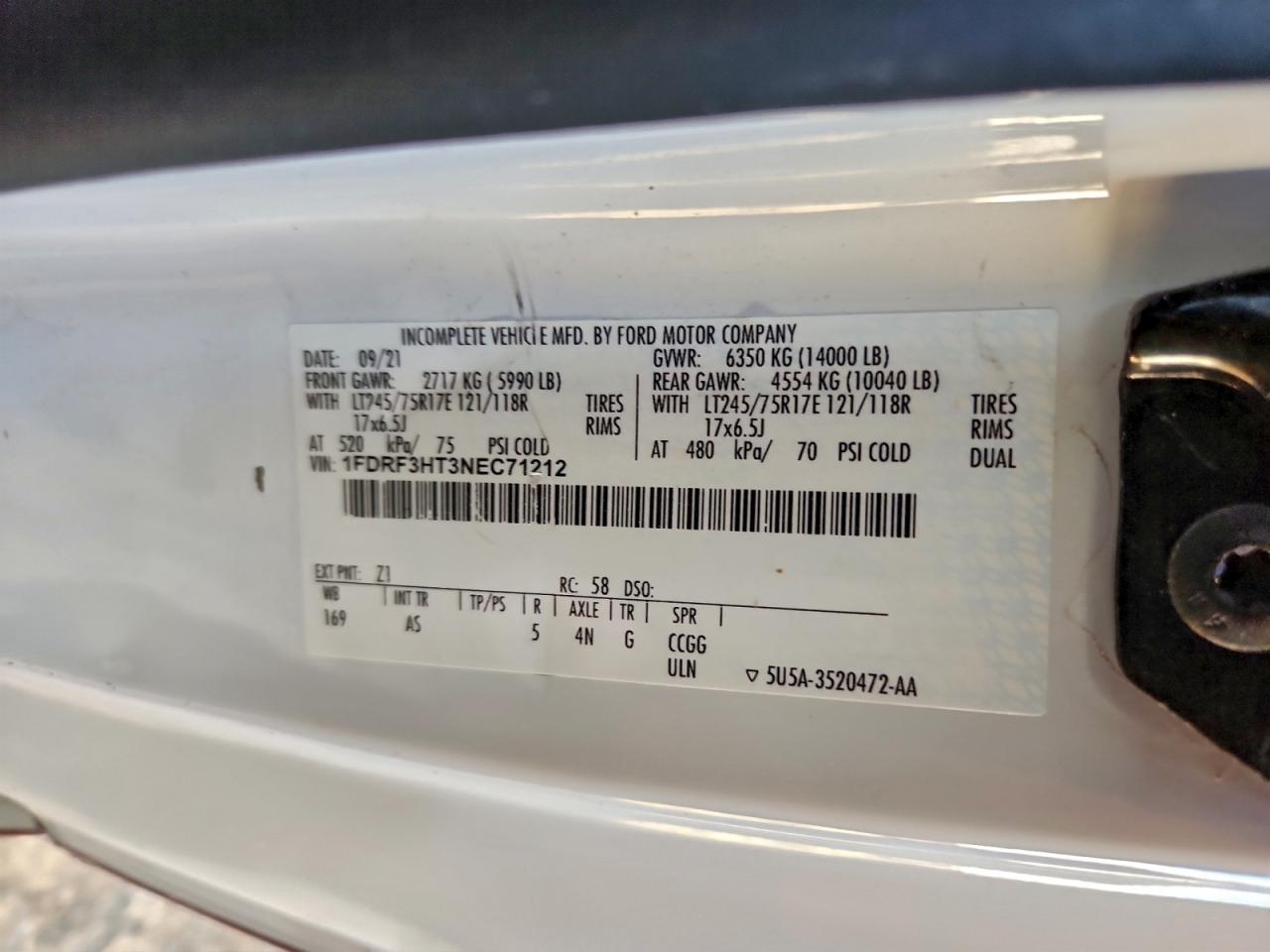 2022 Ford F350 Super Duty VIN: 1FDRF3HT3NEC71212 Lot: 94145295