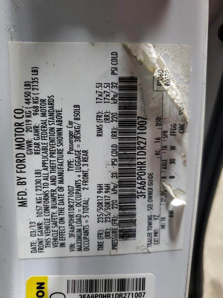 2013 Ford Fusion Se VIN: 3FA6P0HR1DR271007 Lot: 93387085