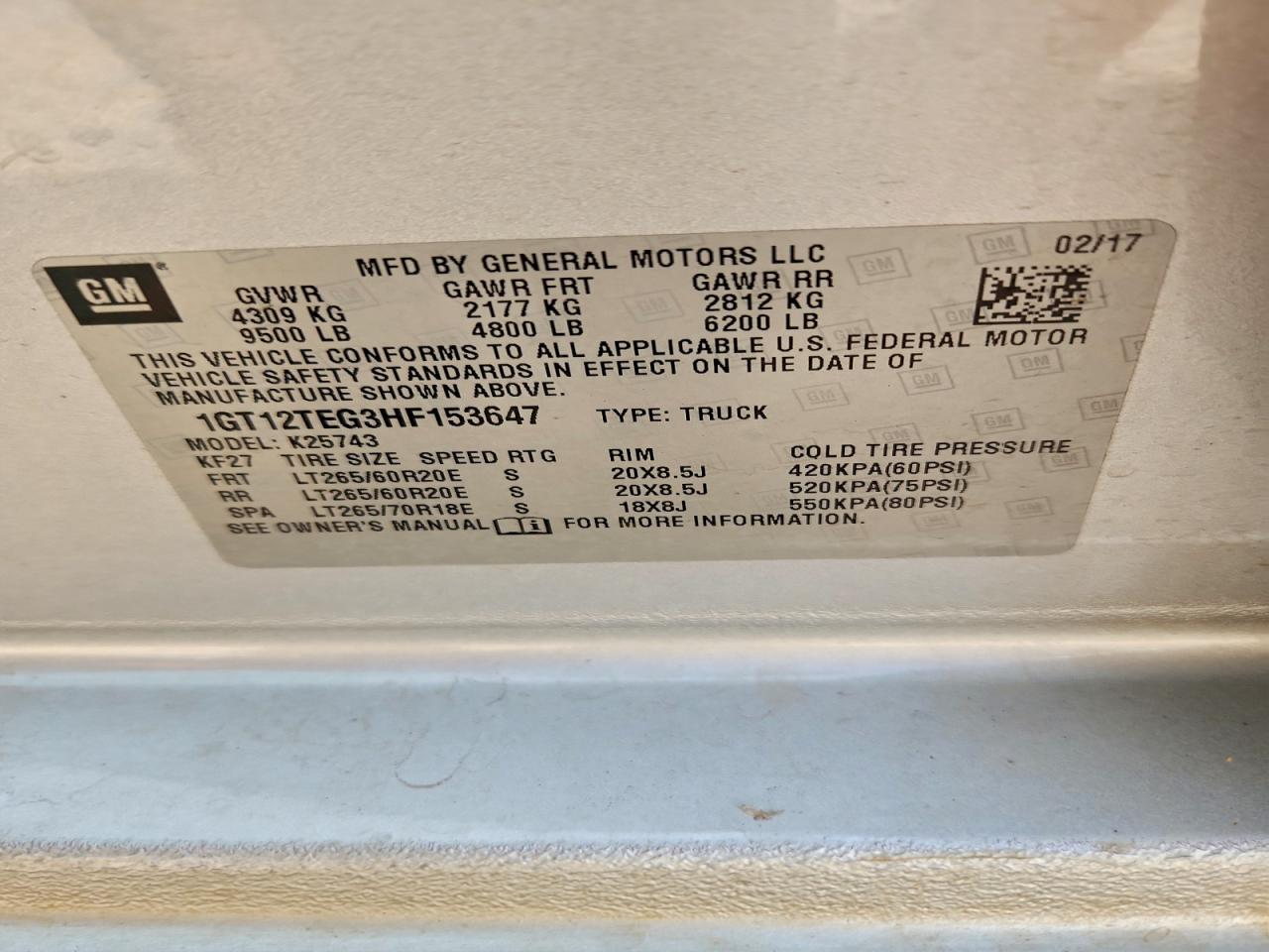 2017 GMC Sierra K2500 Slt VIN: 1GT12TEG3HF153647 Lot: 94145525