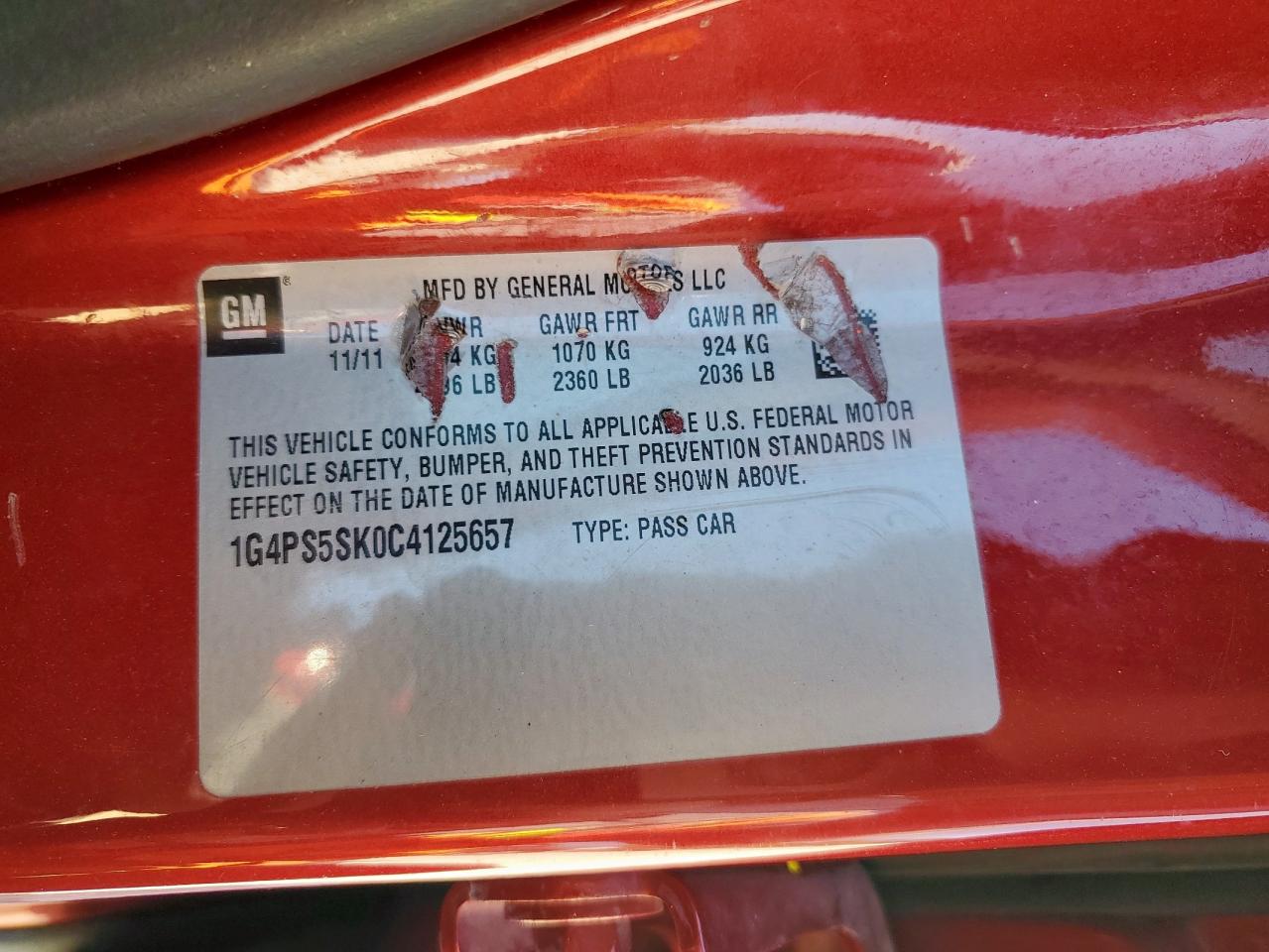 2012 Buick Verano VIN: 1G4PS5SK0C4125657 Lot: 91919225