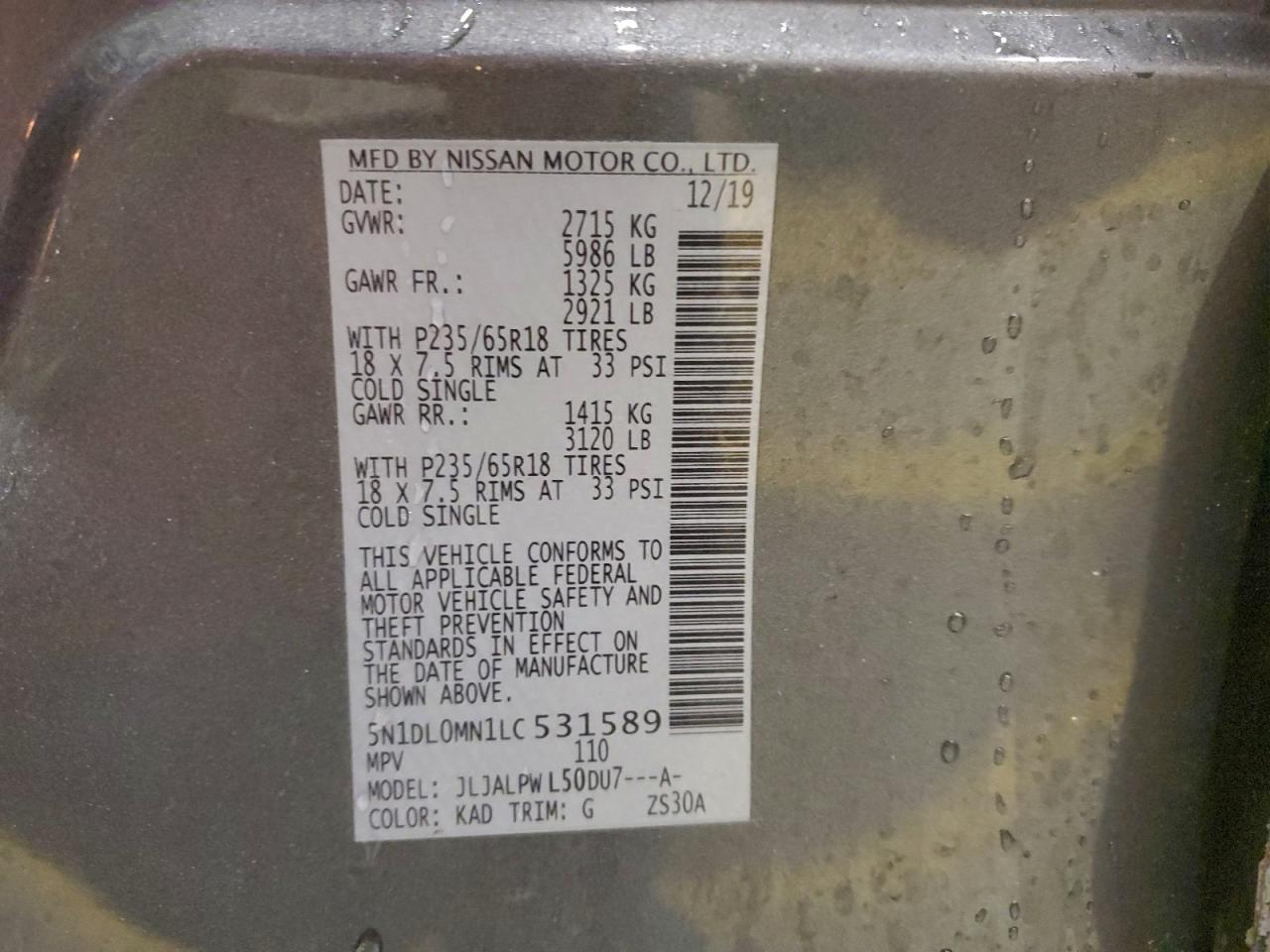 2020 Infiniti Qx60 Luxe VIN: 5N1DL0MN1LC531589 Lot: 93617475