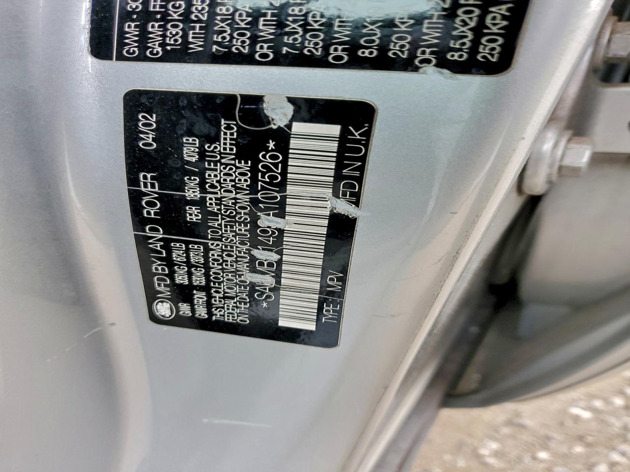 2003 Land Rover Range Rover Hse VIN: SALMB11493A107526 Lot: 94088285