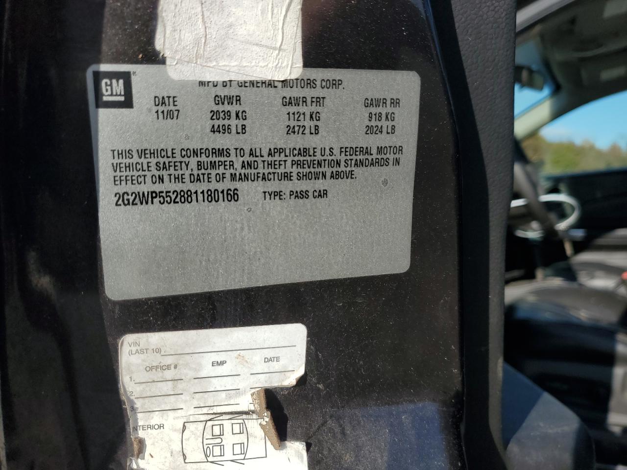 2008 Pontiac Grand Prix VIN: 2G2WP552881180166 Lot: 91080415