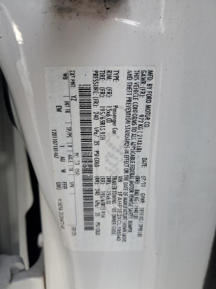 2012 Ford Focus S VIN: 1FAHP3E2XCL195043 Lot: 91450625