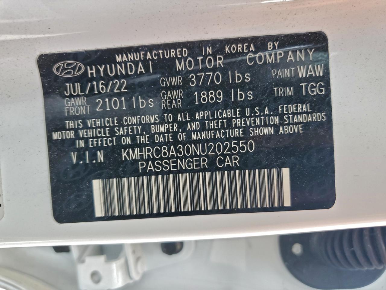 2022 Hyundai Venue Sel VIN: KMHRC8A30NU202550 Lot: 94184085