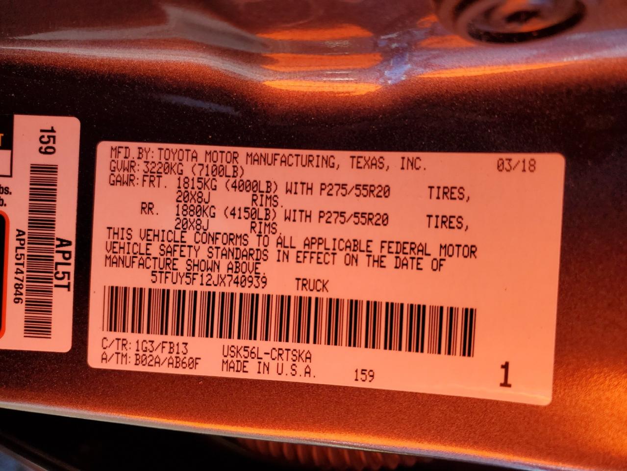 2018 Toyota Tundra Double Cab Sr VIN: 5TFUY5F12JX740939 Lot: 93388625