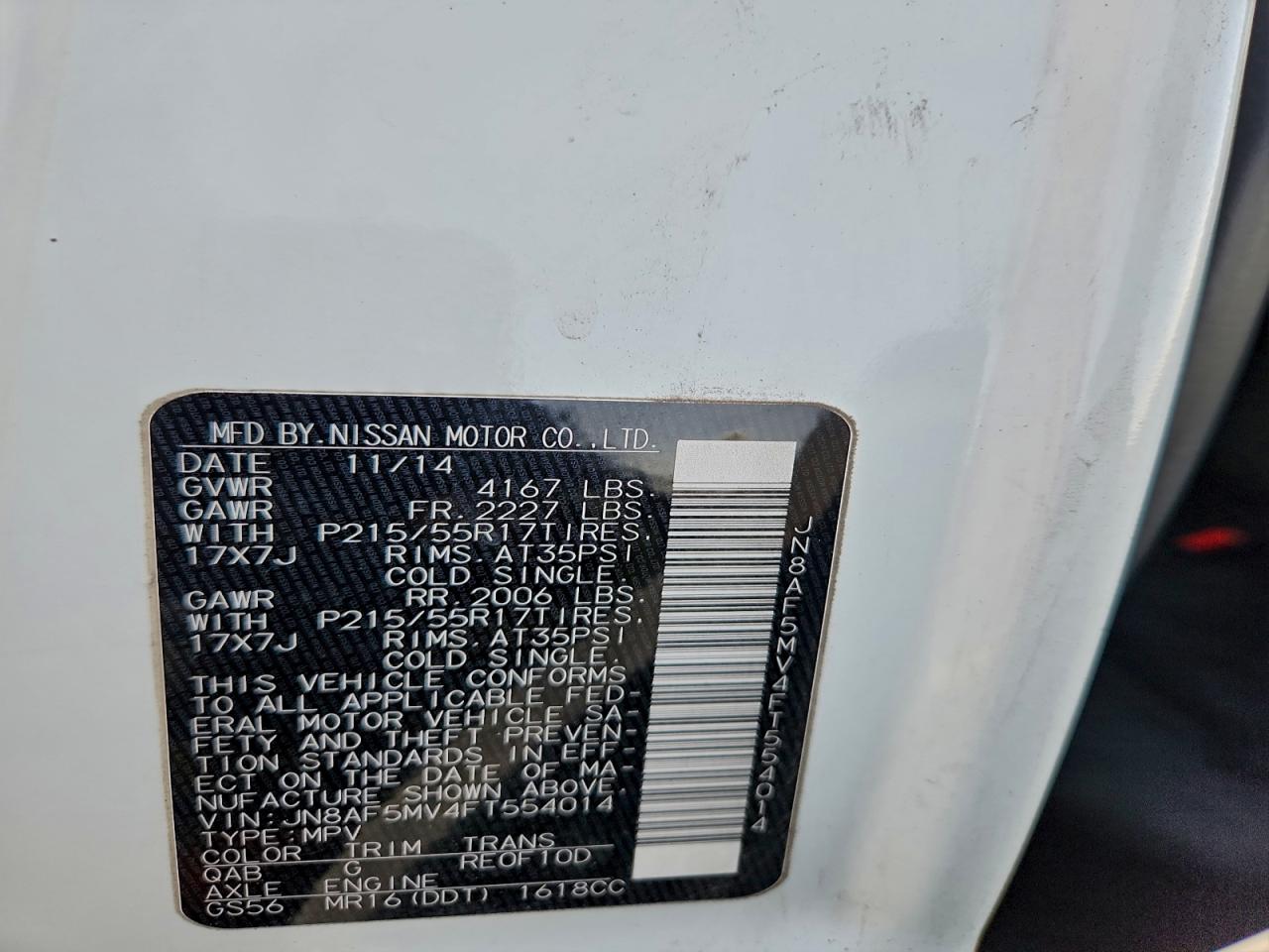 2015 Nissan Juke S VIN: JN8AF5MV4FT554014 Lot: 94335365